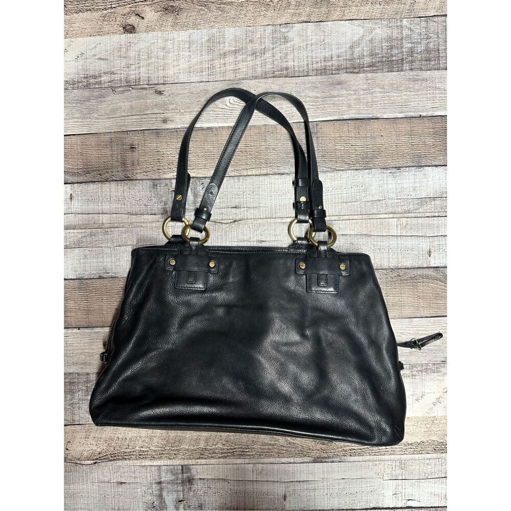 Vintage 90s y2k Ellen Tracy Black Cow Hide Leather Shoulder Bag